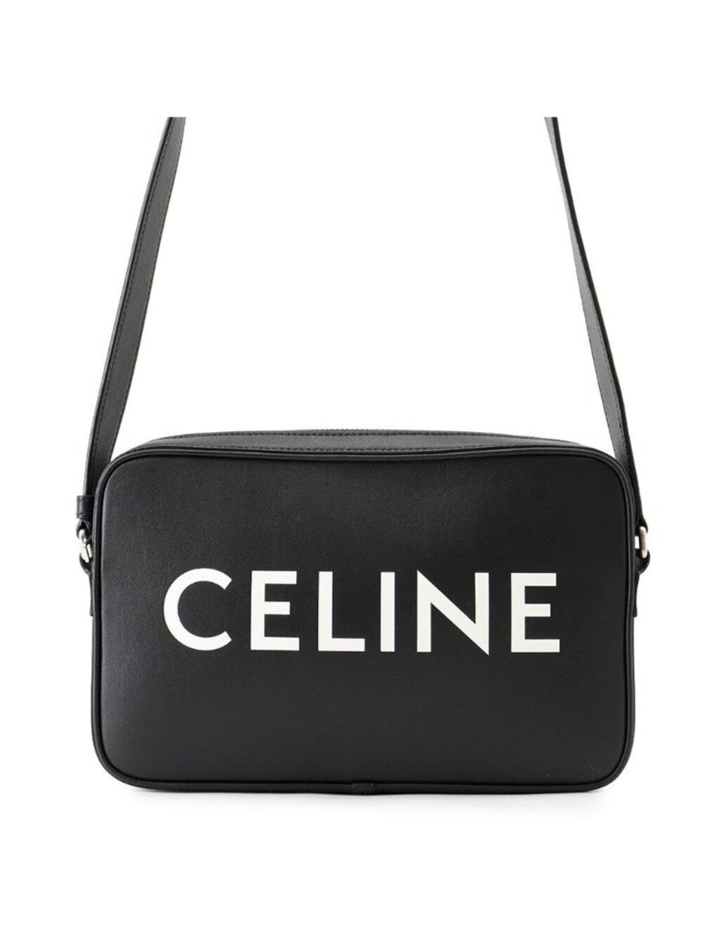 Celine Shoulder Bag Logo Leather Black